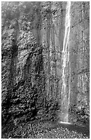 Waimoku Falls, more than 300 feet high. Haleakala National Park, Hawaii, USA. (black and white)