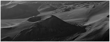 Volcanic landforms with cinder cones. Haleakala National Park (Panoramic black and white)