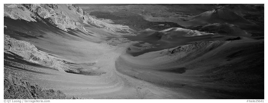 Ash flows with bright colors in Haleakala crater. Haleakala National Park (black and white)