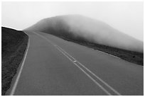 Summit road in fog, Haleakala crater. Haleakala National Park ( black and white)