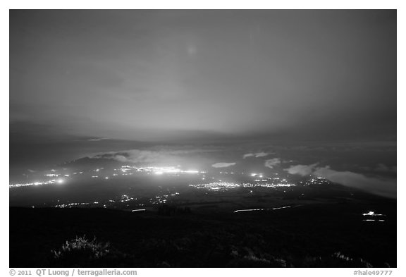 View towards West Maui from Halekala crater at night. Haleakala National Park (black and white)