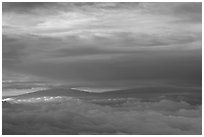 Mauna Kea and Mauna Loa between clouds. Haleakala National Park ( black and white)