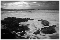 Waves breaking on volcanic rocks. Haleakala National Park ( black and white)