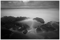 Long exposure of ocean and rocks, Kuloa Point. Haleakala National Park, Hawaii, USA. (black and white)
