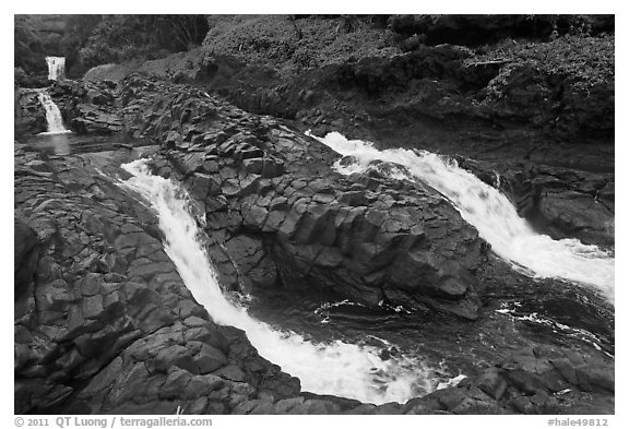 Pipiwai Stream, high water. Haleakala National Park (black and white)