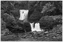 Waterfalls during high water,  Seven Sacred Pools. Haleakala National Park, Hawaii, USA. (black and white)