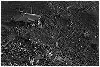 Visitor center and sunrise watchers at dawn. Haleakala National Park ( black and white)