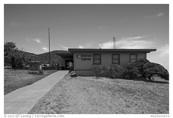 Park Headquarters Visitor Center. Haleakala National Park (black and white)
