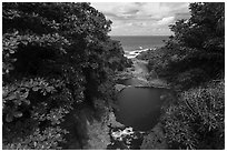 Oheo Gulch and Pacific Ocean,. Haleakala National Park ( black and white)