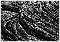 Pattern of fabric-like hardened pahoehoe lava. Hawaii Volcanoes National Park, Hawaii, USA. (black and white)