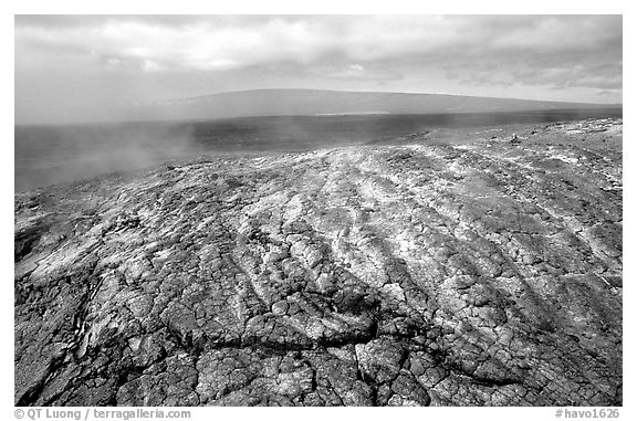 Unstable lava crust on Mauna Ulu crater. Hawaii Volcanoes National Park (black and white)