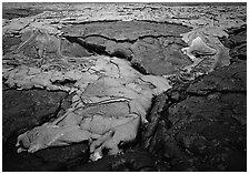 New lava flows over hardened lava. Hawaii Volcanoes National Park ( black and white)