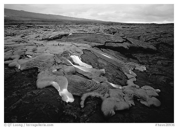 Molten lava flow near Chain of Craters Road. Hawaii Volcanoes National Park (black and white)