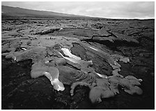 Molten lava flow near Chain of Craters Road. Hawaii Volcanoes National Park, Hawaii, USA. (black and white)