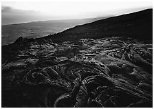 Hardened lava flow, coast in the distance. Hawaii Volcanoes National Park ( black and white)