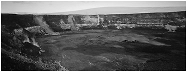 Volcanic crater and extinct shield volcano. Hawaii Volcanoes National Park (Panoramic black and white)