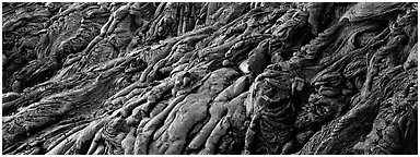 Detail of hardened lava flow. Hawaii Volcanoes National Park (Panoramic black and white)