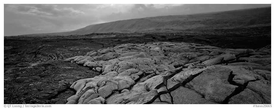 Volcanic scenery with  recent lava flow. Hawaii Volcanoes National Park (black and white)