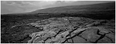 Volcanic scenery with  recent lava flow. Hawaii Volcanoes National Park (Panoramic black and white)