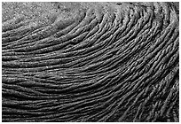 Swirling pattern of flowing pahoehoe lava. Hawaii Volcanoes National Park, Hawaii, USA. (black and white)