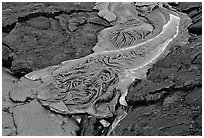 Molten Lava flowing. Hawaii Volcanoes National Park ( black and white)
