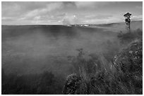 Steam from vents at the edge of Kilauea caldera. Hawaii Volcanoes National Park ( black and white)