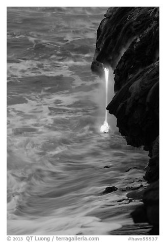 Lava spigot at dawn. Hawaii Volcanoes National Park (black and white)