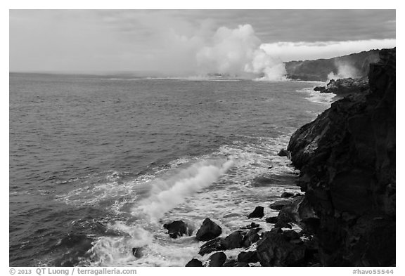 Coastline with lava ocean entries, morning. Hawaii Volcanoes National Park, Hawaii, USA.