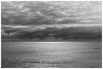 Silvery ocean and clouds, early morning. Hawaii Volcanoes National Park ( black and white)