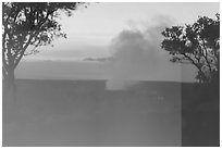 Halemaumau plume, Volcano House window reflexion. Hawaii Volcanoes National Park ( black and white)