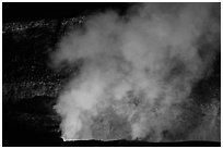 Halemaumau plume and crater walls lit by lava lake. Hawaii Volcanoes National Park, Hawaii, USA. (black and white)