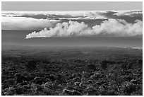 Halemaumau plume spread by trade winds. Hawaii Volcanoes National Park ( black and white)