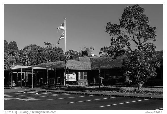 Visitor center. Hawaii Volcanoes National Park (black and white)