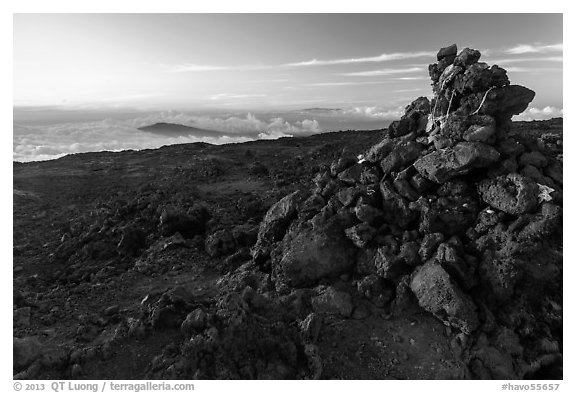 Summit cairn, Mauna Loa. Hawaii Volcanoes National Park, Hawaii, USA.
