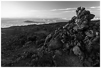 Summit cairn, Mauna Loa. Hawaii Volcanoes National Park ( black and white)