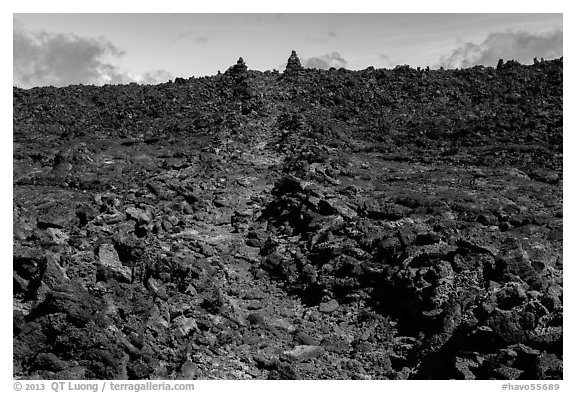 Well marked portion of Mauna Loa summit trail. Hawaii Volcanoes National Park (black and white)