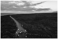 Aerial view of park boundary and emergency road. Hawaii Volcanoes National Park ( black and white)