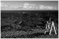 Coastal lava viewing area from emergency road. Hawaii Volcanoes National Park ( black and white)