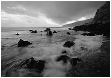 Surf and rocks, Siu Point, Tau Island. National Park of American Samoa ( black and white)