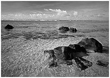 Volcanic boulders and Reef, Ofu Island. National Park of American Samoa ( black and white)