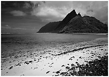 Sand beach and Ofu Island seen from Olosega. National Park of American Samoa ( black and white)