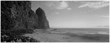 Coastline with tall seacliff, early morning, Tutuila Island. National Park of American Samoa (Panoramic black and white)