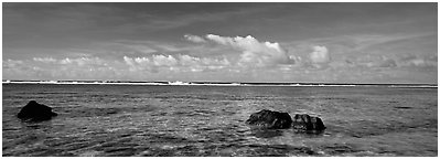 Reefs and tropical waters, Ofu Island. National Park of American Samoa (Panoramic black and white)