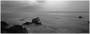 Seascape with storm light. National Park of American Samoa (Panoramic black and white)