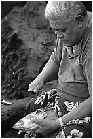 Elder Samoan subsistence fisherman, Tau Island. National Park of American Samoa ( black and white)