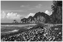 Pola Island from Tuafanua Beach, late afternoon. National Park of American Samoa ( black and white)