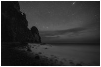 Pola Island at night with austral starry sky. National Park of American Samoa ( black and white)