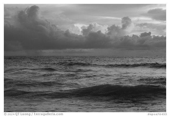 Set of waves and cloud formatins at sunrise. National Park of American Samoa (black and white)