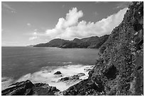 Coast from Lower Sauma Ridge. National Park of American Samoa ( black and white)