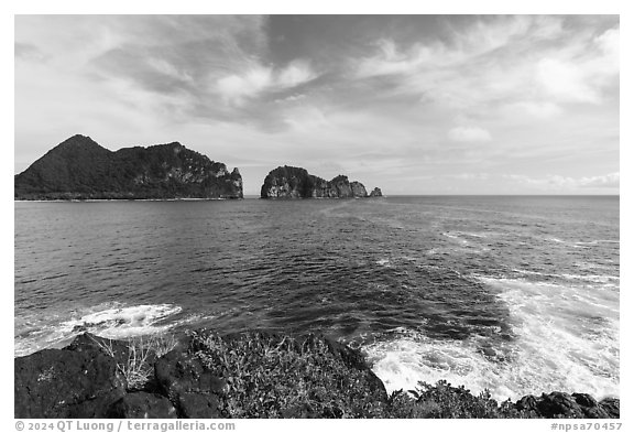 Pola Island from Sauma Point. National Park of American Samoa (black and white)